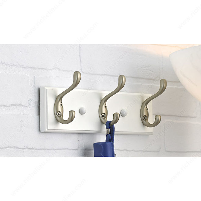 Richelieu Utility Hook Rack - Metal - Matte-Nickel - White Wood Board