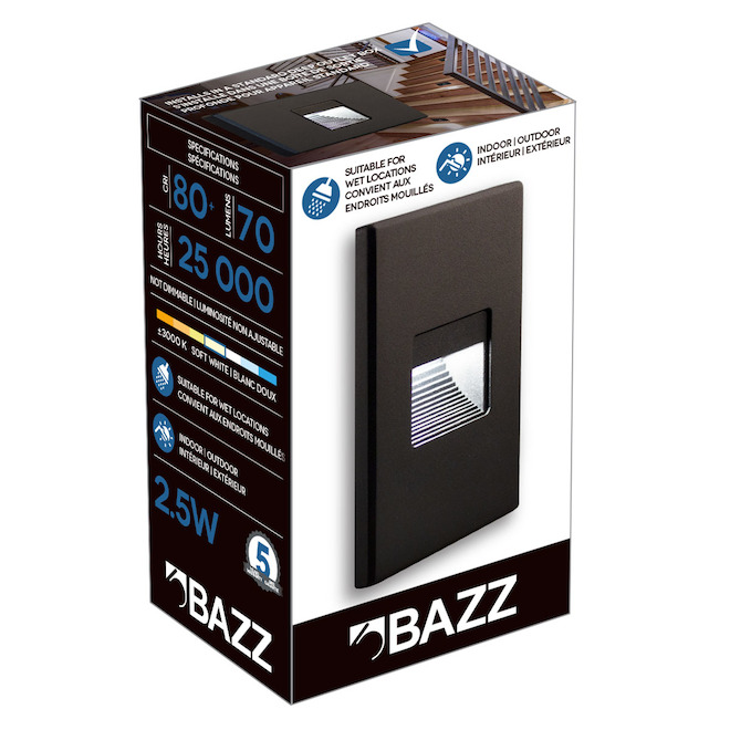 Bazz Integrated LED Recessed Step Light - Black Trim - Vertical/Horizontal - 2 3/4-in L x 4 1/2-in H