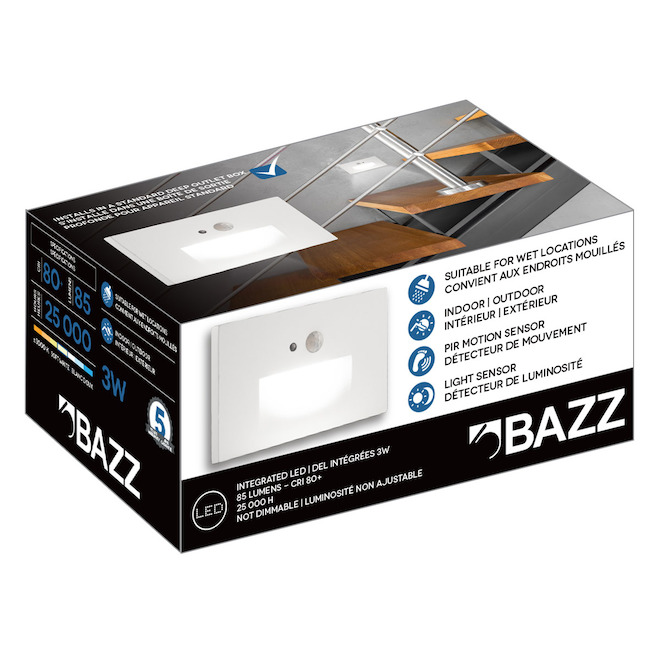 Bazz Integrated LED Recessed Step Light - White Trim - Vertical/Horizontal- 4 3/4-in L x 3-in H