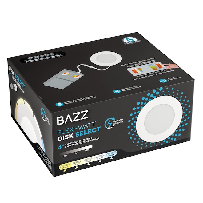 BAZZ Recessed LED Light of 4-in 11 W Round with Selectable Wattage - White