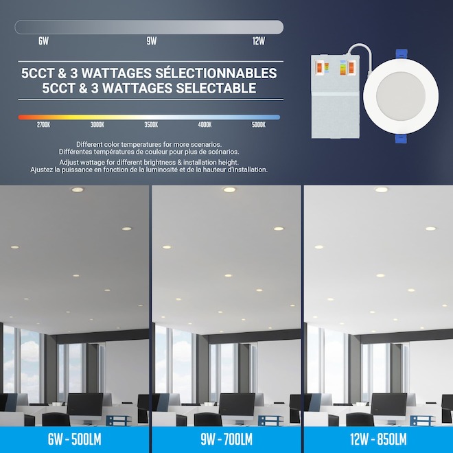 BAZZ Recessed LED Light of 4-in 11 W Round with Selectable Wattage - White