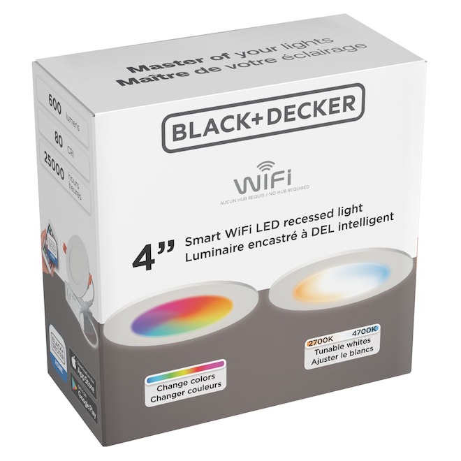 BLACK+DECKER Smart Recessed Light 4-in LED with Changeable Colours - White Rim