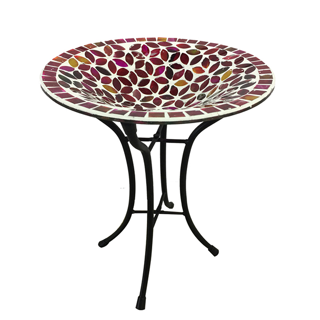 Style Selections Mosaic Bird Bath 14.17in Glass and Metal Red