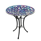 Bain d'oiseaux mosaïque Style Selections, verre-métal, bleu