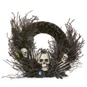 Couronne d'Halloween Haunted Living avec squelette, 24 po, noire