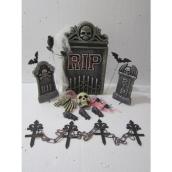 Ensemble de pierres tombales Haunted Living pour l'Halloween, DEL, polymousse, gris