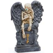 Pierre tombale squelette ailé Haunted Living, DEL, 23,6 po, gris/blanc
