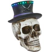 Crâne avec haut-de-forme Haunted Living, 20,4 po, blanc/noir