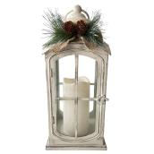 Celebrations by L&CO White Metal Lantern with LED Candle 13.2-in