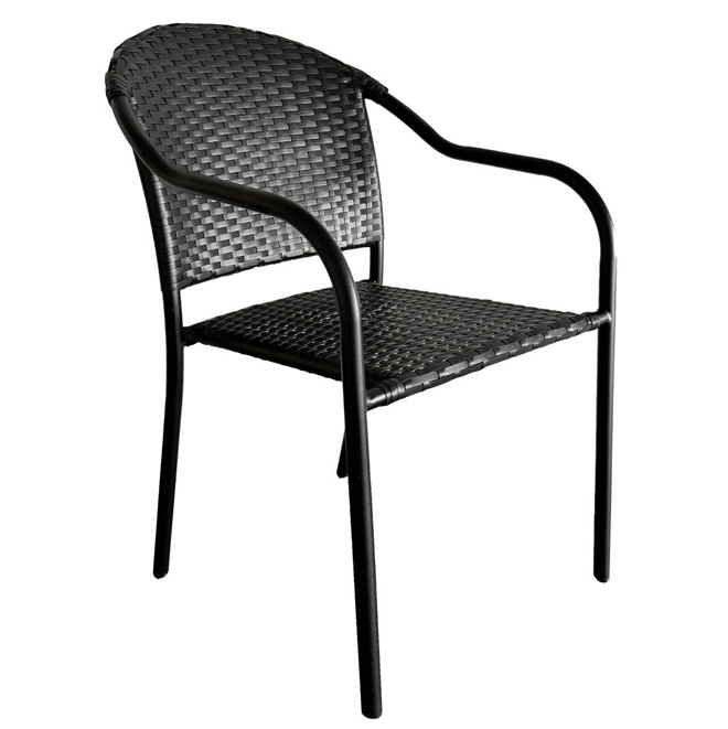Landon & Co. Brown Woven Wicker and Matte Black Frame Stackable Patio Chair