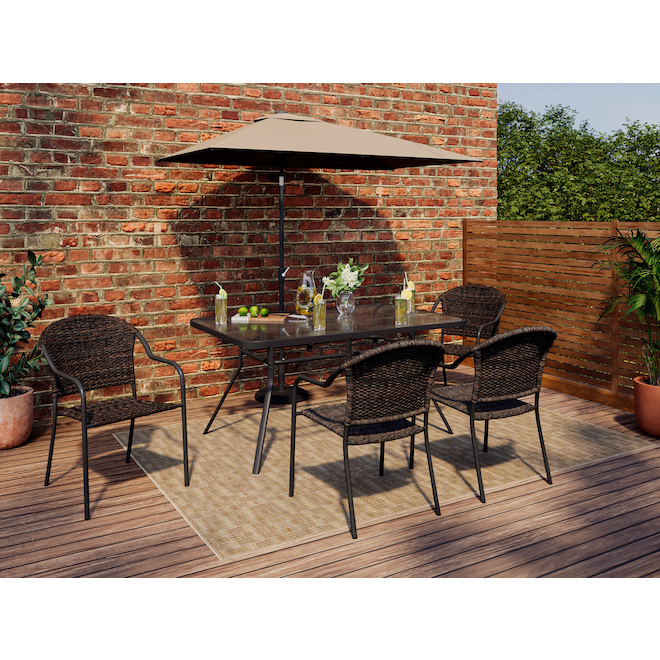 Landon & Co. Brown Woven Wicker and Matte Black Frame Stackable Patio Chair