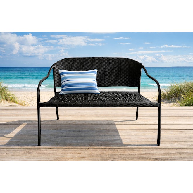 Landon & Co. Stackable Loveseat with Steel Frame and Rattan Seat - Black