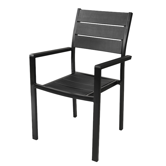 Landon & Co. Stackable Patio Chair with Wood Slats - Black
