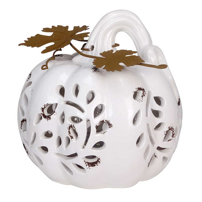 Célébrations BY Landon & Co. White Pumpkin LED 6-in Ceramic Fall/Halloween Decoration