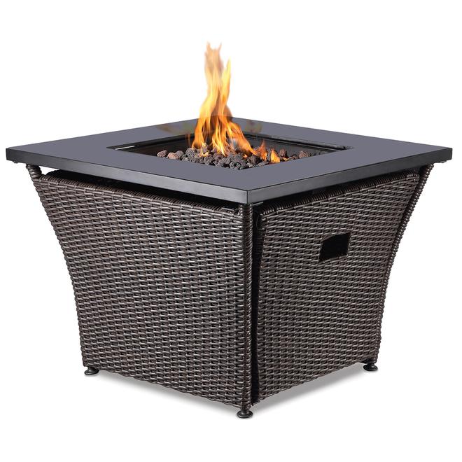 Endless Summer - Outdoor Gas Fireplace Table - 50,000 BTU - Steel/Resin/Glass - Brown/Black
