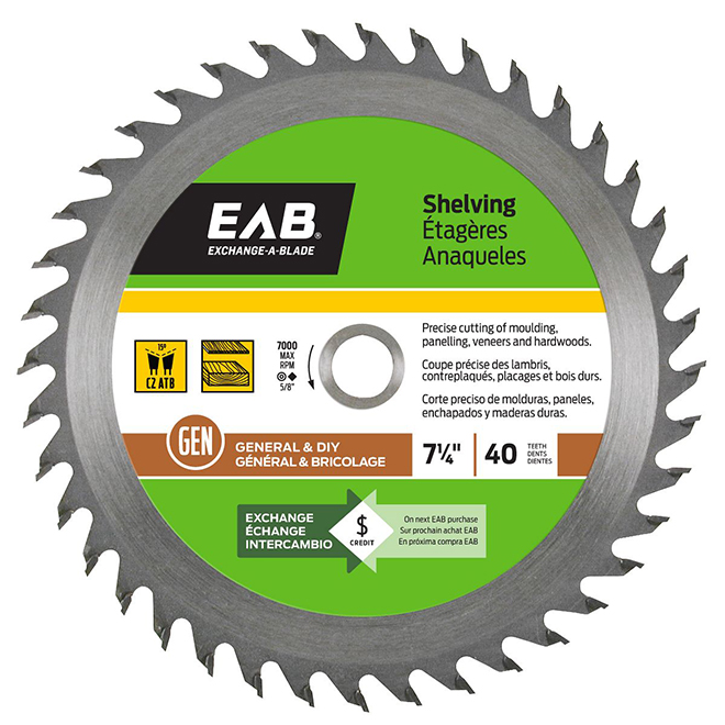 EAB Tool Carbide Saw Blade for Shelving - 7 1/4-in x 40 Teeth - Exchangeable
