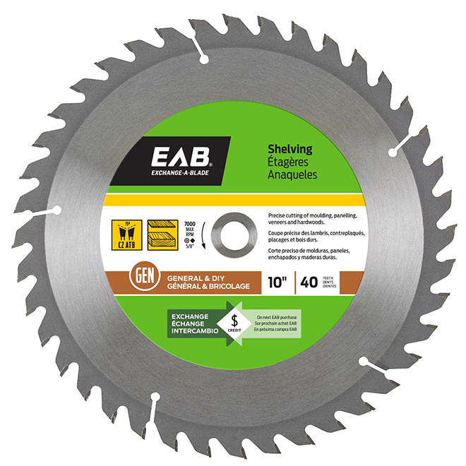 Lame de scie au carbure EAB Tool pour étage/res, 10 po x 40 dents, échangeable