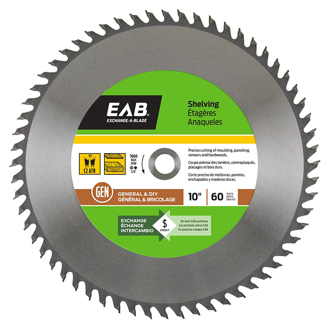 EAB 60 Teeth Saw Blade - Carbide Tipped - Circular - 10-in dia - For Shelving