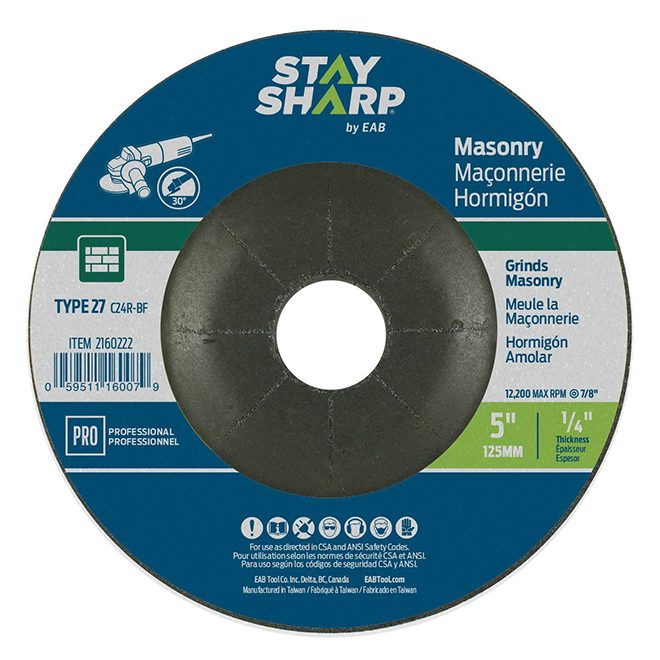 EAB Masonry Grinding Wheel - 5-in - Depressed Centre - 12,200 RPM