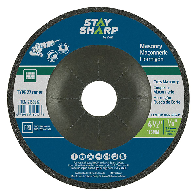 EAB Stay Sharp Professional Masonry Grinding Flat Wheel - 4 1/2-in Dia x 1/8-in T - 7/8-in Arbor - Type 27