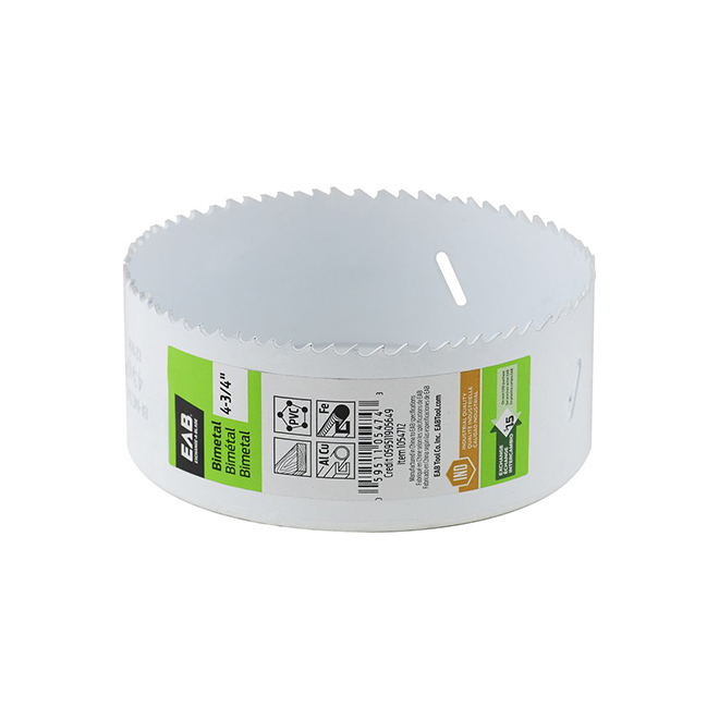 Scie-cloche industrielle qualité M3 recyclable et échangeable EAB, 4 3/4 po dia, coupe 1 5/8 po p., bimétal, sans arbre