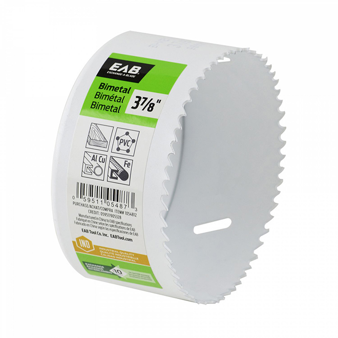 Scie-cloche EAB, 3 7/8 po dia, qualité M3, bimétallique, profondeur de coupe 1 5/8 po, blanche