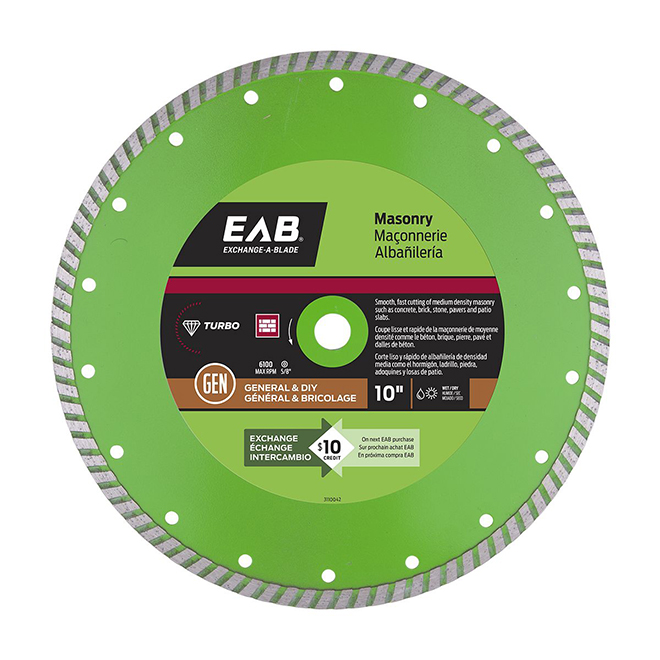 EAB Green Turbo Diamond Circular Saw Blade - 10-in Dia - 5/8-7/8-in Arbour