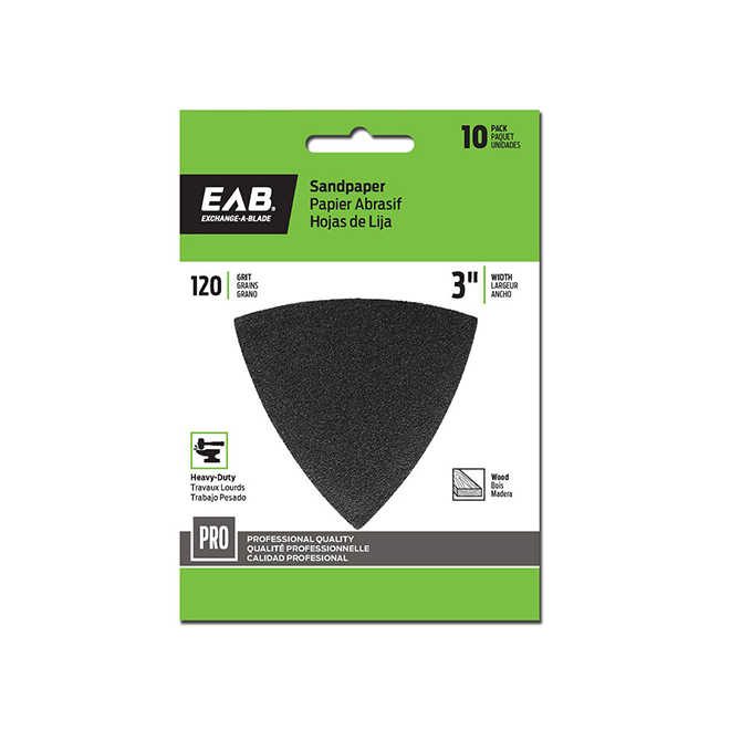 Papiers abrasifs pour outil oscillant EAB, triangulaire, grain 120, paquet de 10