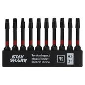 EAB Torsion Impact Square Screwdriver Bit Set - Recyclable S2 Spring Steel - 1/4-in Hex Shank - #2 2-in - Pack of 10