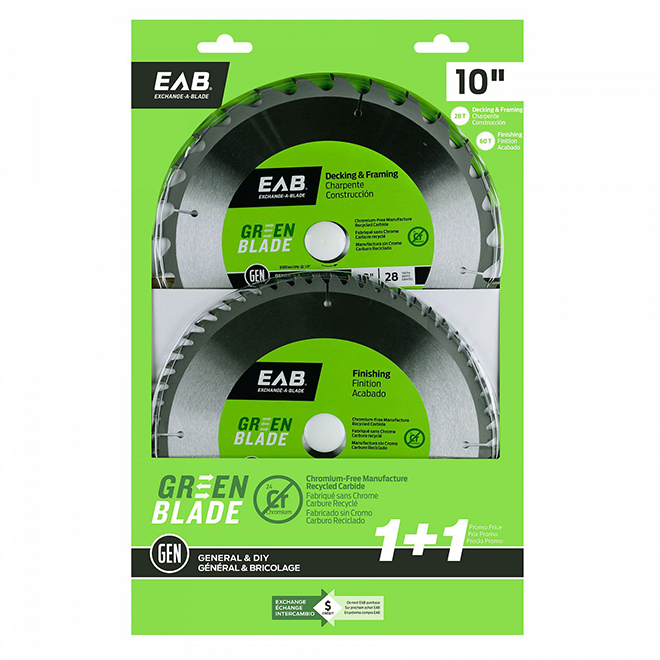 EAB Go Green Recyclable Framing Saw Blade Combo Pack - 10-in Dia - 28T and 60T - C2 ATB Carbide Teeth