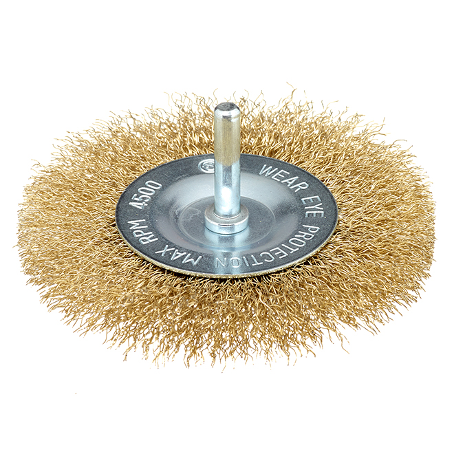 EXCHANGE-A-BLADE EAB Wire Brush Wheel - 4-in dia x 1/4-in Shank - Brass-Coated  - Crimped Coarse 2160402