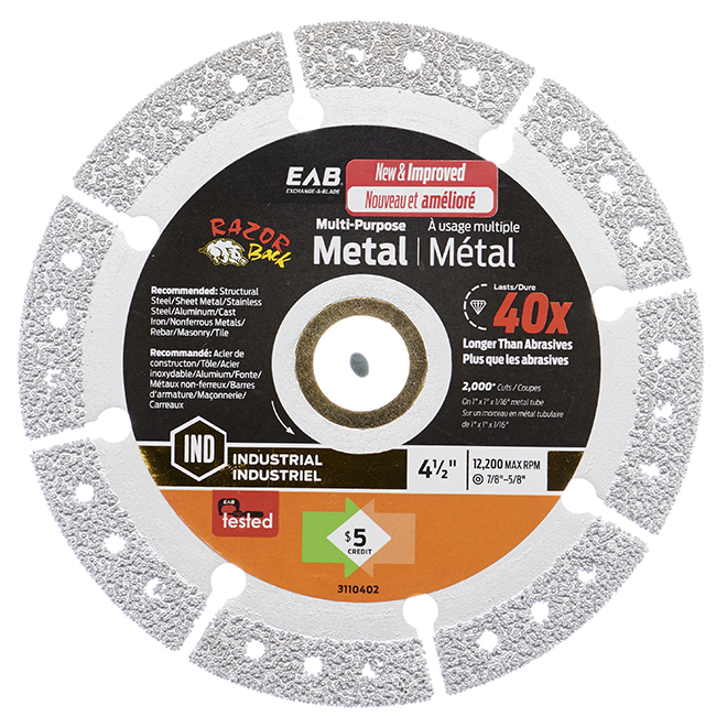 EAB Finishing Razor Back Multi-Purpose Metal Saw Blade - 4 1/2-in Dia - 7/8-in and 5/8-in DKO - Diamond Abrasive