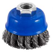 Brosse à fils noués pour meuleuse, 2 1/2" x 5/8", bleu / acier inoxydable
