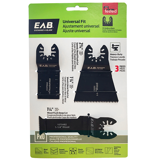 EAB Professional 3-pc Oscillating Flush Cut Blade Set - Assorted Sizes -  Bi-Metal - Multi-Material