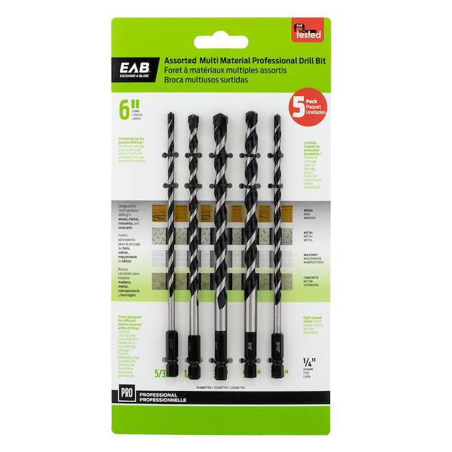 EAB Assorted Multi-Material Drill Bits Professional 6-in - Pack of 5