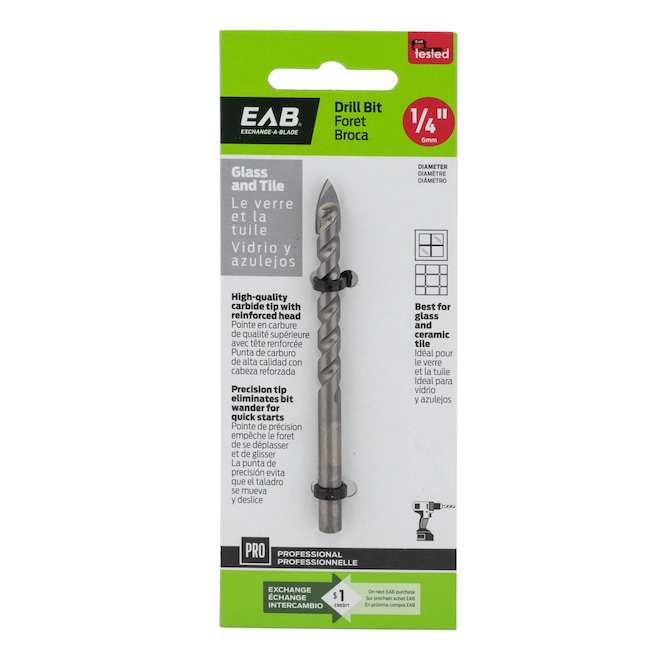 EAB Drill Bit with Carbide Tip for Glass and Tile - 1/4-in