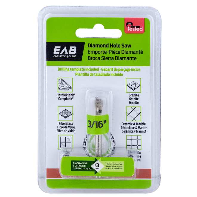 EAB Diamond Grit Hole Saw with Drilling Template 3/16-in