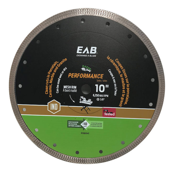 EAB Diamond Mesh Rim Blade for Wet or Dry Cutting 10-in