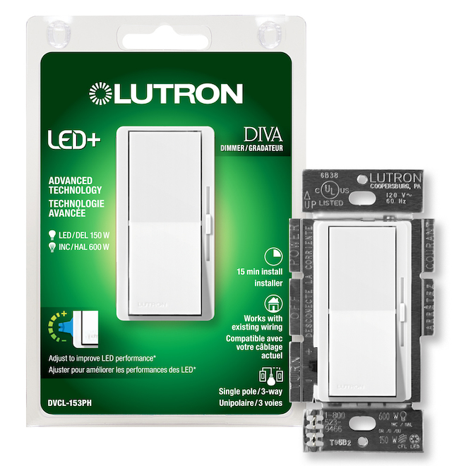 Gradateur en plastique blanc Diva DEL + de Lutron