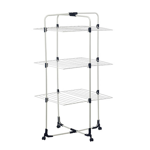 Strata 3-Tier Indoor Steel Drying Rack with Casters - Foldable - Steel - 52-in x 28-in