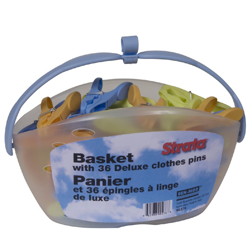 Strata Clothespins with Basket - Assorted Colours - Plastic - 36 Units