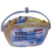 Épingles à linge avec panier Strata, couleurs assorties, plastique, 36 unités