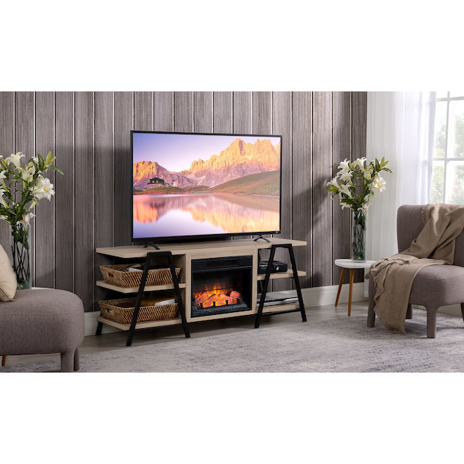 allen + roth Matte Black Electric Fireplace Can Accomodate 60-in TV