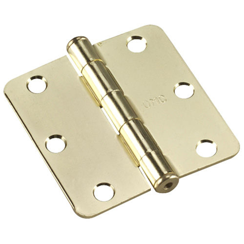 Onward Round Corner Hinges - Steel - Brass Finish - 3-in - 1/4-in Radius - Pack of 2