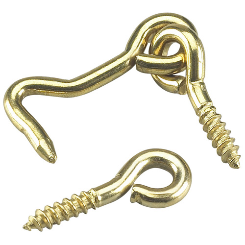 Gate Hook and Eye - 1 1/2 - Pack of 2 - Brass