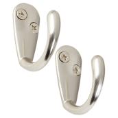 Onward Single Utility Wardrobe Hooks - 1 13/16-in H - Brushed Nickel - Metal - 2 Per Pack