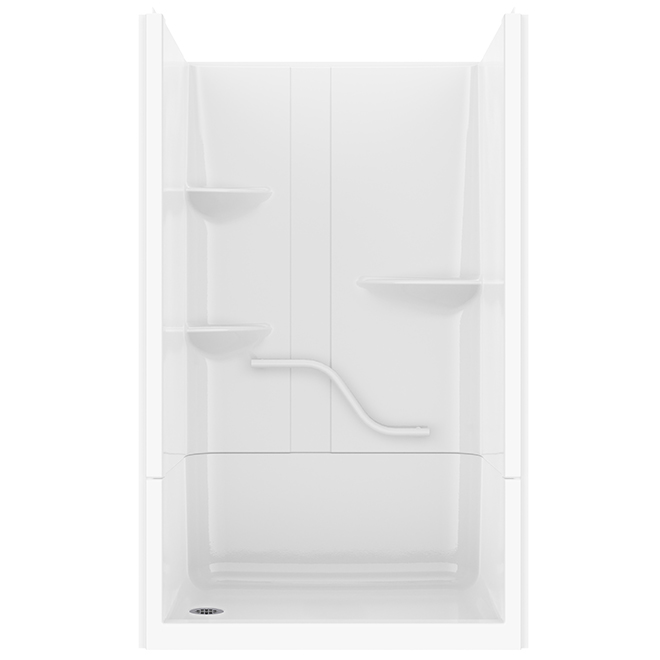MAAX Camelia Acrylic Shower with Leftside Seat and Grab Bar - 48-in x 34-in x 88-in - White
