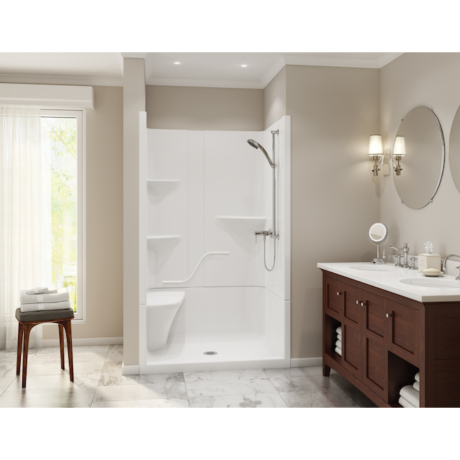 MAAX Camelia Acrylic Shower with Leftside Seat and Grab Bar - 48-in x ...