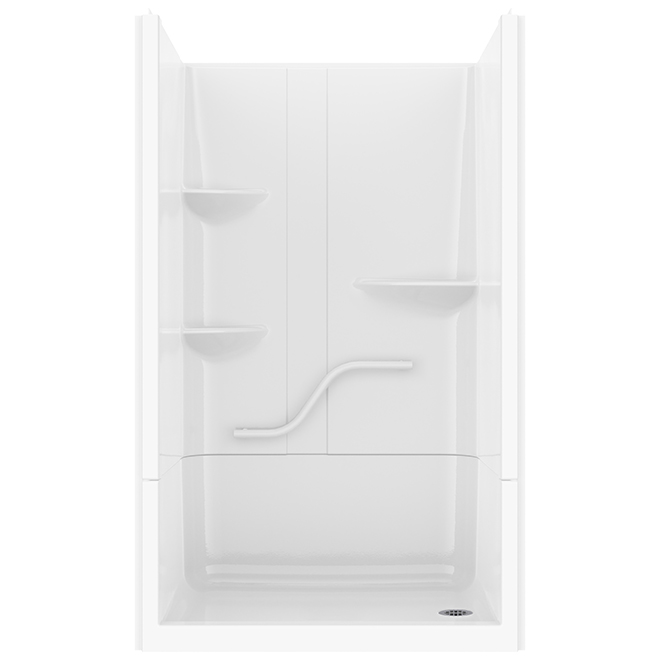 MAAX Camelia White Acrylic 2-Piece Shower with Rightside Seat and Grab Bar - 48 x 34 x 88-in