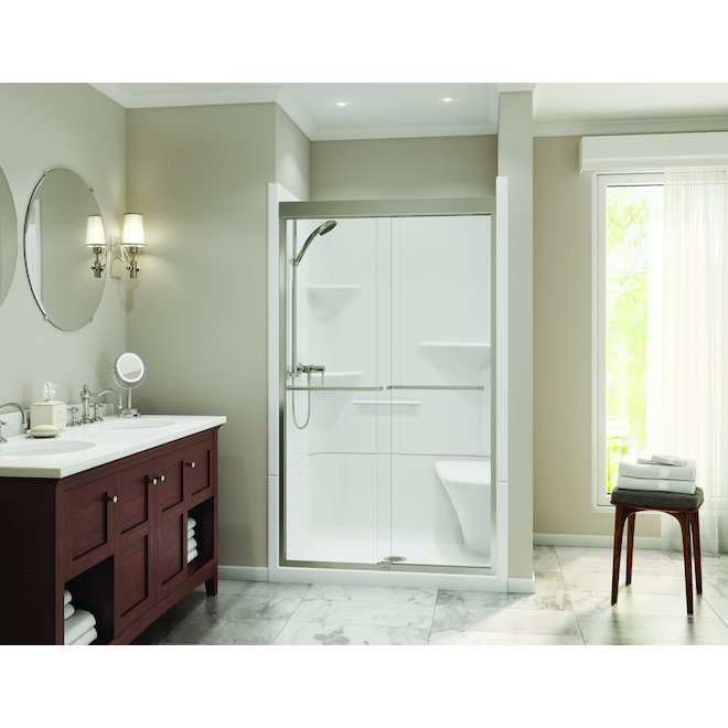 MAAX Camelia White Acrylic 2-Piece Shower with Rightside Seat and Grab Bar - 48 x 34 x 88-in